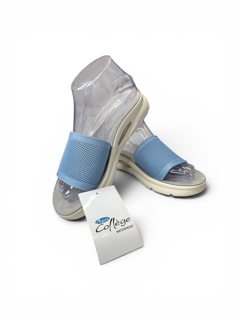 Aqua College Alina Waterproof Sandals 7.5 M Light Blue Knit Mesh Slides NWT